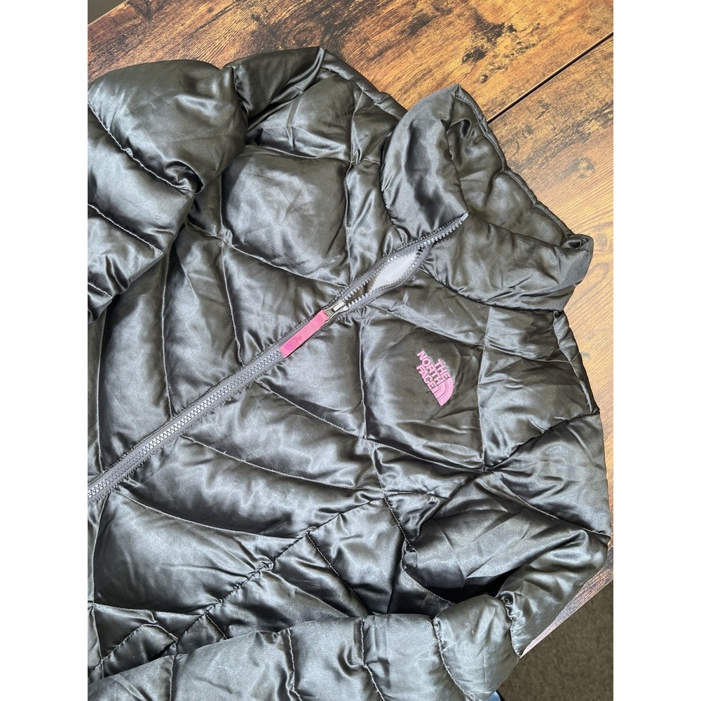 North Face Womens 550 Puffer Mid Length Jacket Size XL Full Zip Black Pink